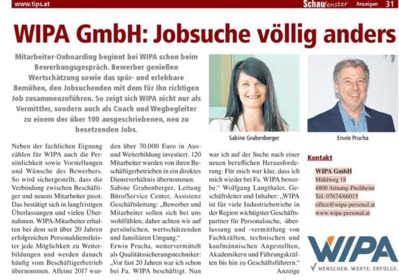 Read more about the article WIPA in den Tips – „Jobsuche völlig anders!“
